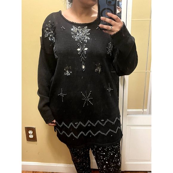 Vintage Sarah Morgan Embellished Ramie Blend Black Sweater Size Medium - Picture 2 of 4